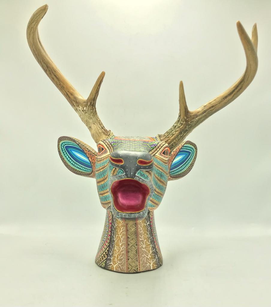 Great Oaxacan Wood Carving Alebrije Deer By Manuel Cruz PP5670
