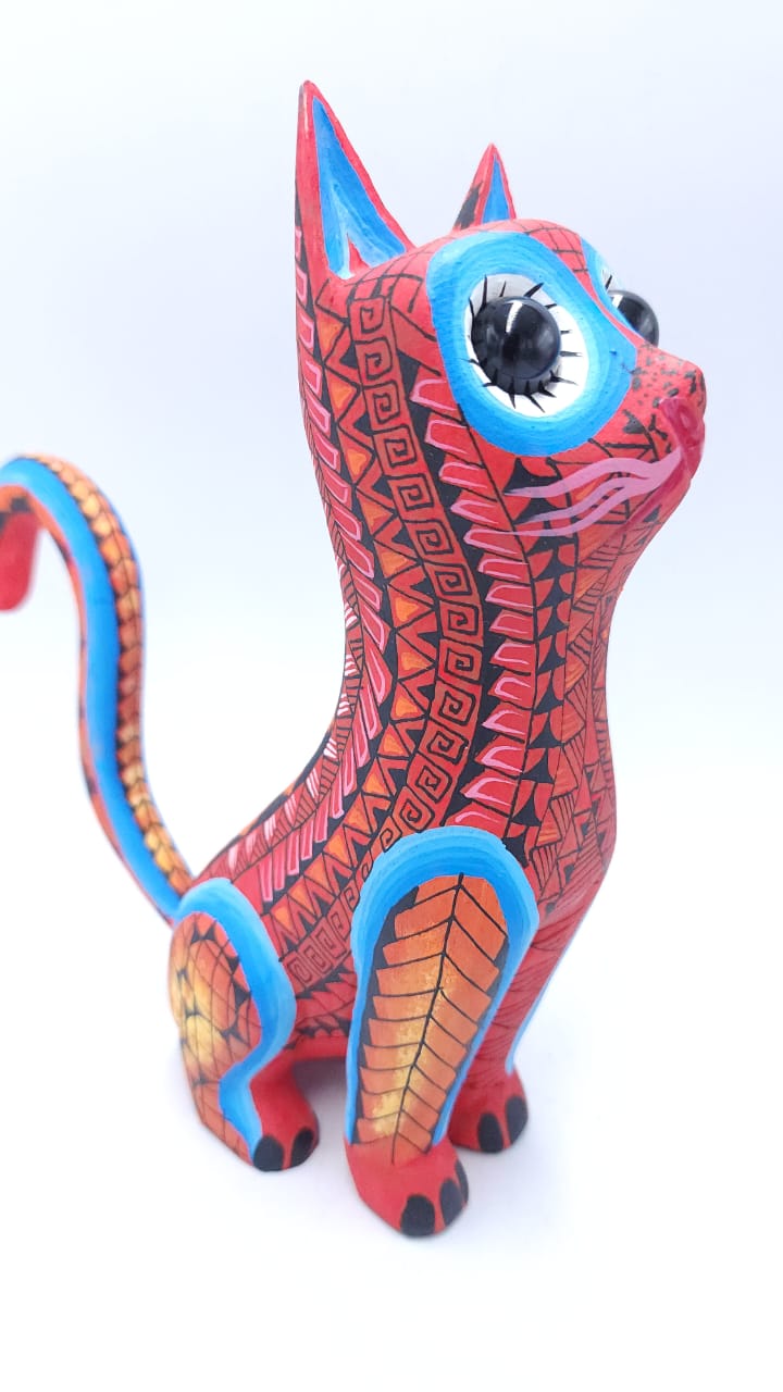 Mexican Oaxacan Wood Carving Alebrije Cat By Origen Nativo Carving Co-op PP5929