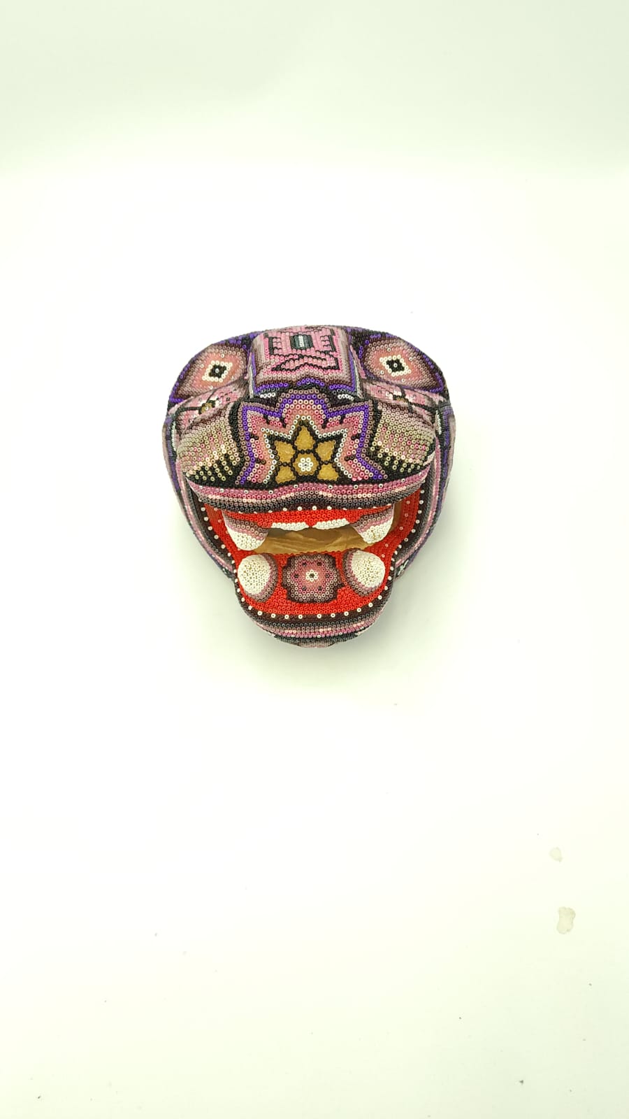 Huichol Hand Beaded Jaguar Head by Isandro Villa Lopez PP5978