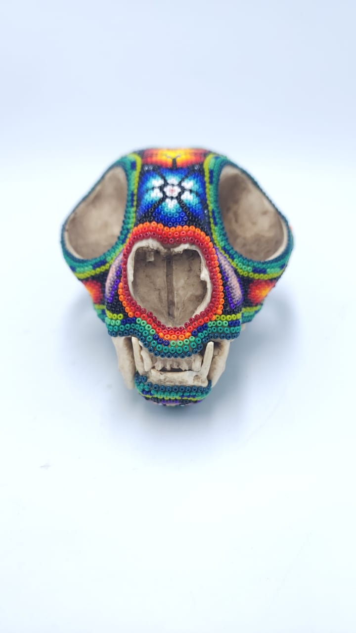 Mexican Huichol Hand Beaded Wildcat By Honorio Villa Lopez PP6053