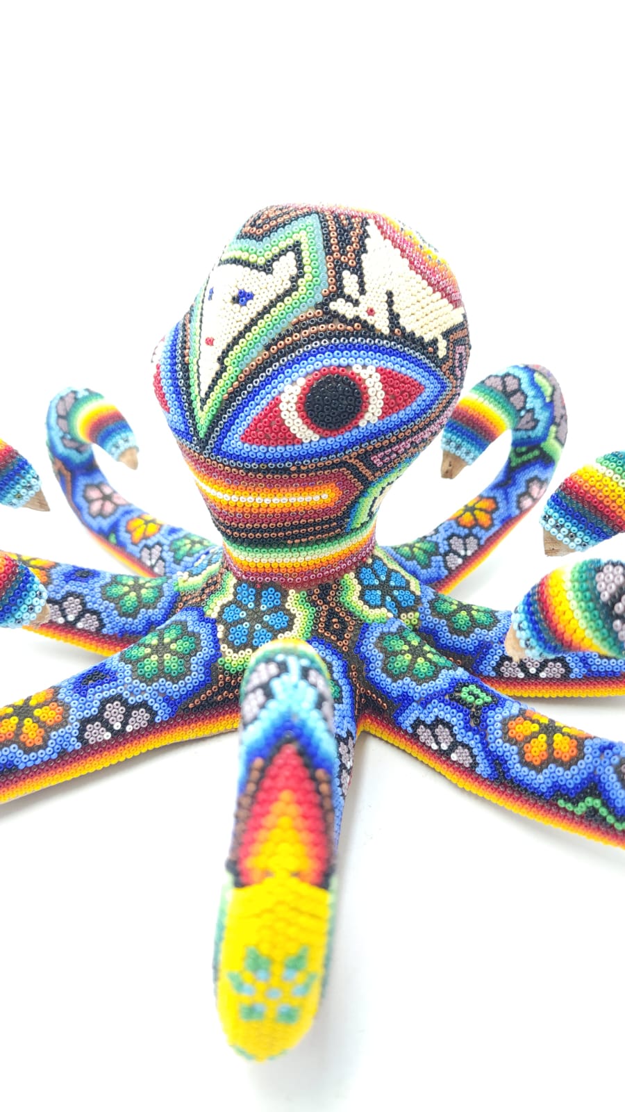 Hand Beaded Huichol Indian Mexican Folk Art Octopus By Morelia Lopez PP6146