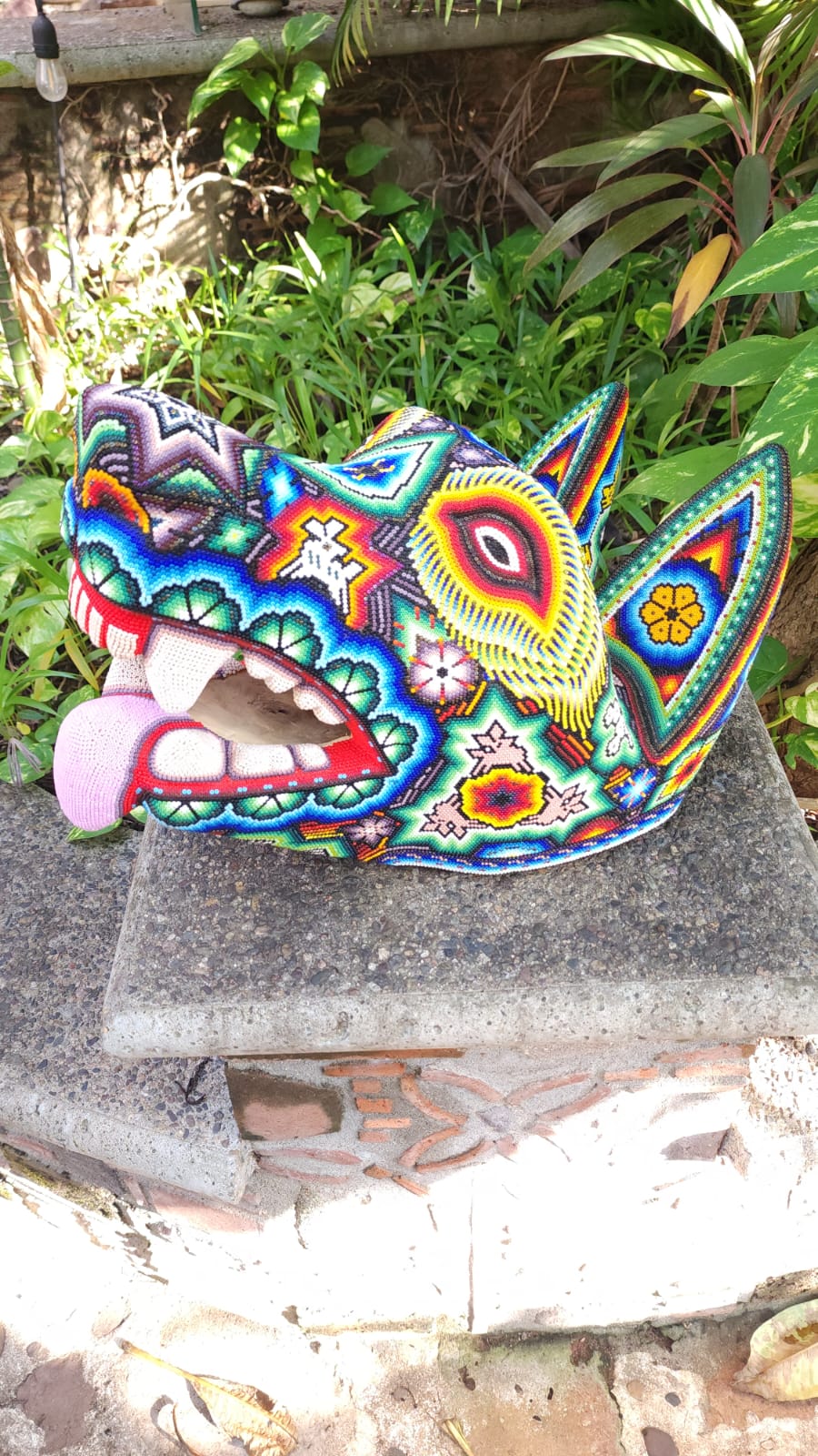 Huichol Hand Beaded Wolf Head By Morelia Lopez PP6150