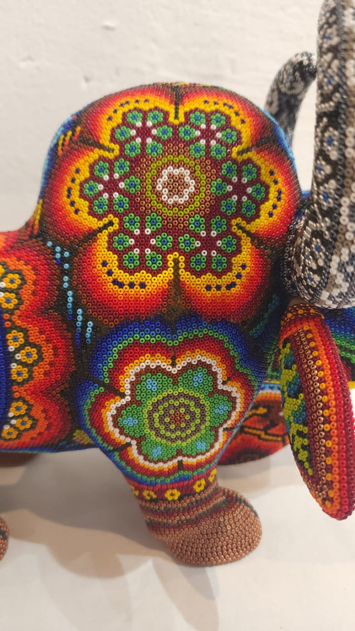 Huichol Mexican Folk Art Hand Beaded Bull By Florencio Lopez PP6174