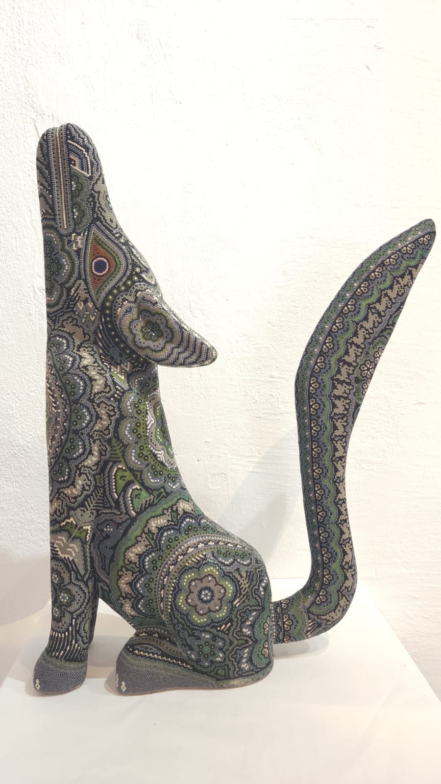 Huichol Mexican Folk Art Hand Beaded Coyote By Florencio Lopez PP6173