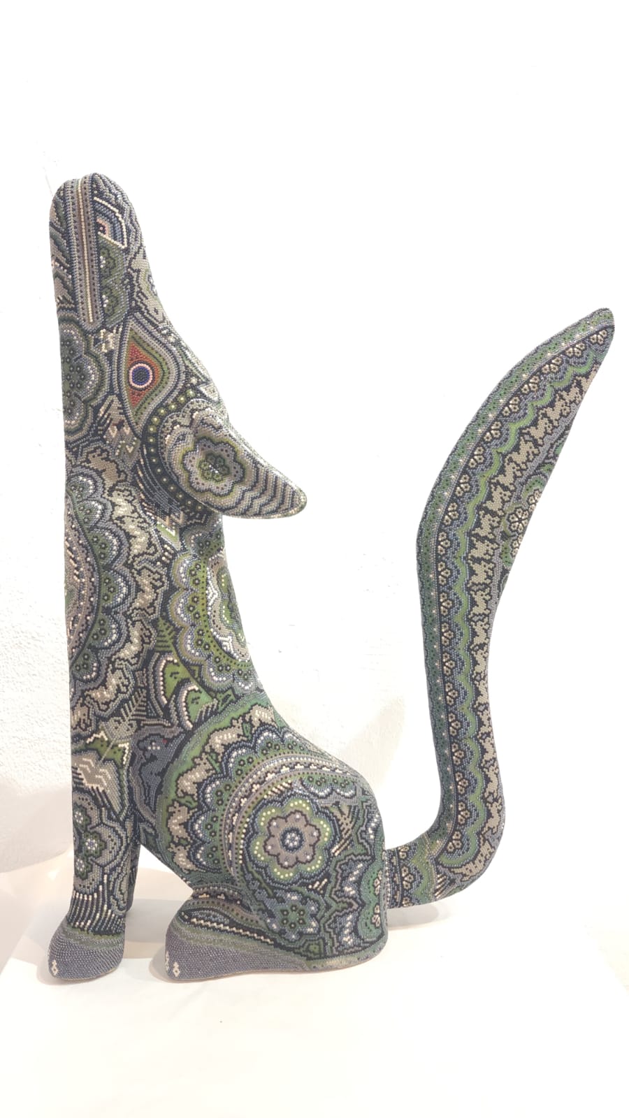 Huichol Mexican Folk Art Hand Beaded Coyote By Florencio Lopez PP6173