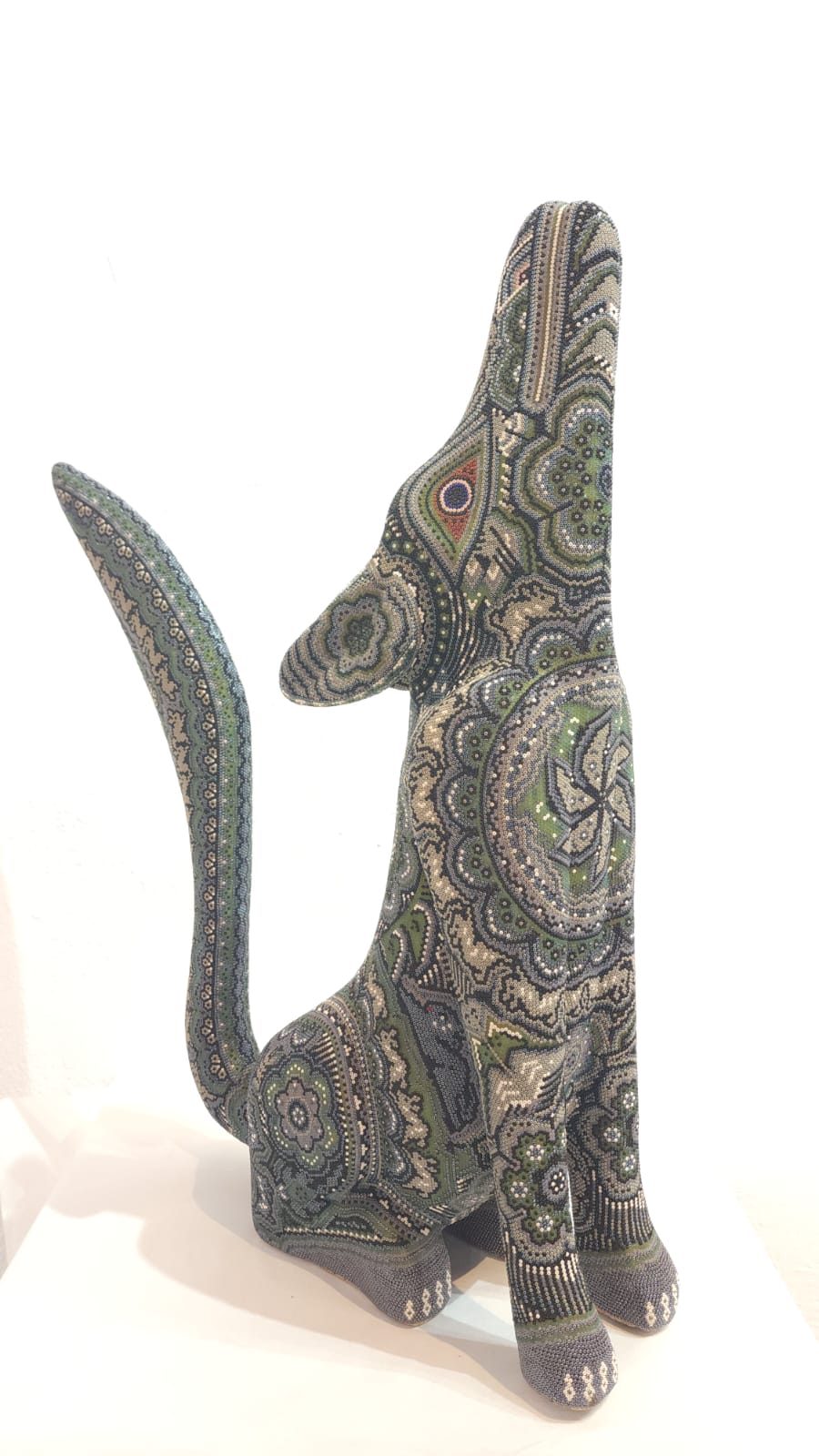 Huichol Mexican Folk Art Hand Beaded Coyote By Florencio Lopez PP6173