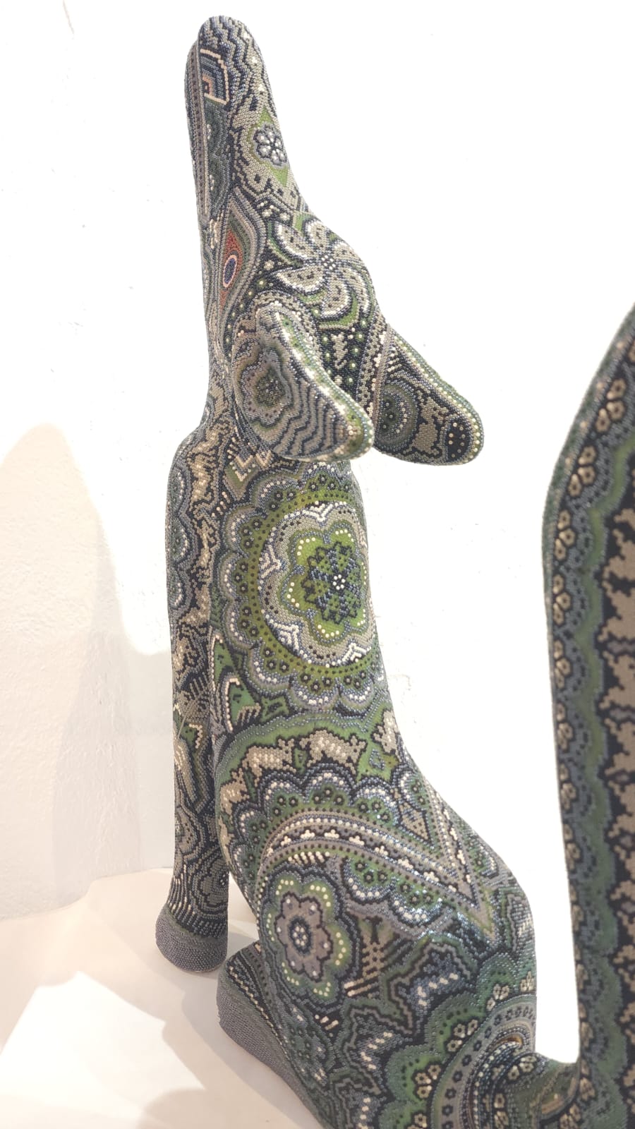 Huichol Mexican Folk Art Hand Beaded Coyote By Florencio Lopez PP6173