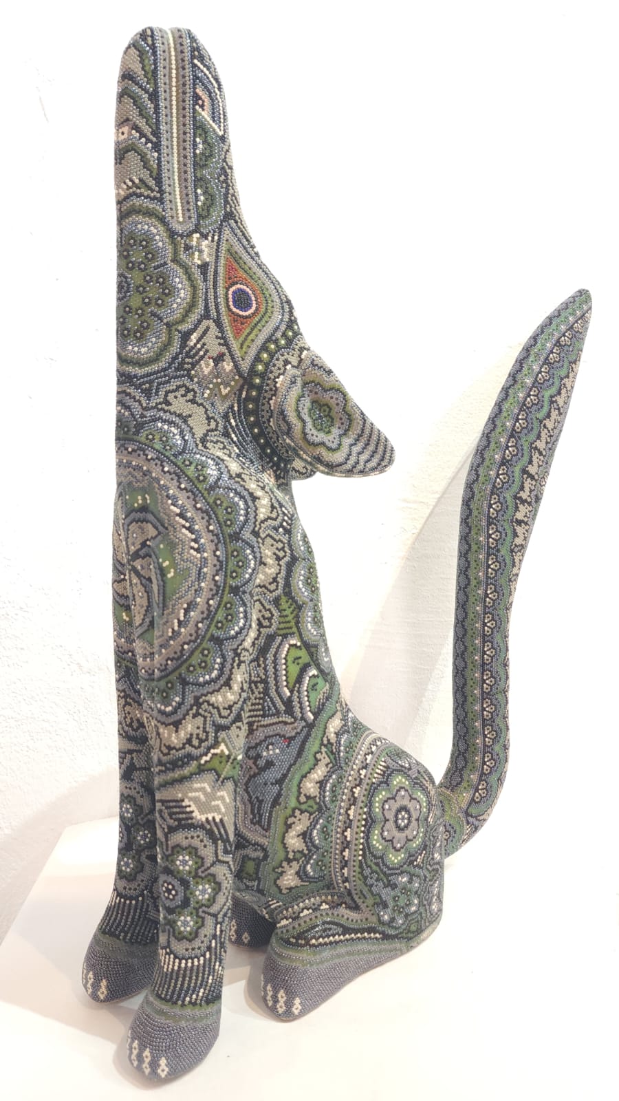 Huichol Mexican Folk Art Hand Beaded Coyote By Florencio Lopez PP6173