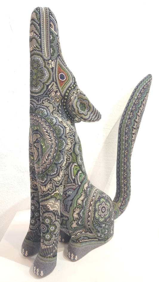 Huichol Mexican Folk Art Hand Beaded Coyote By Florencio Lopez PP6173