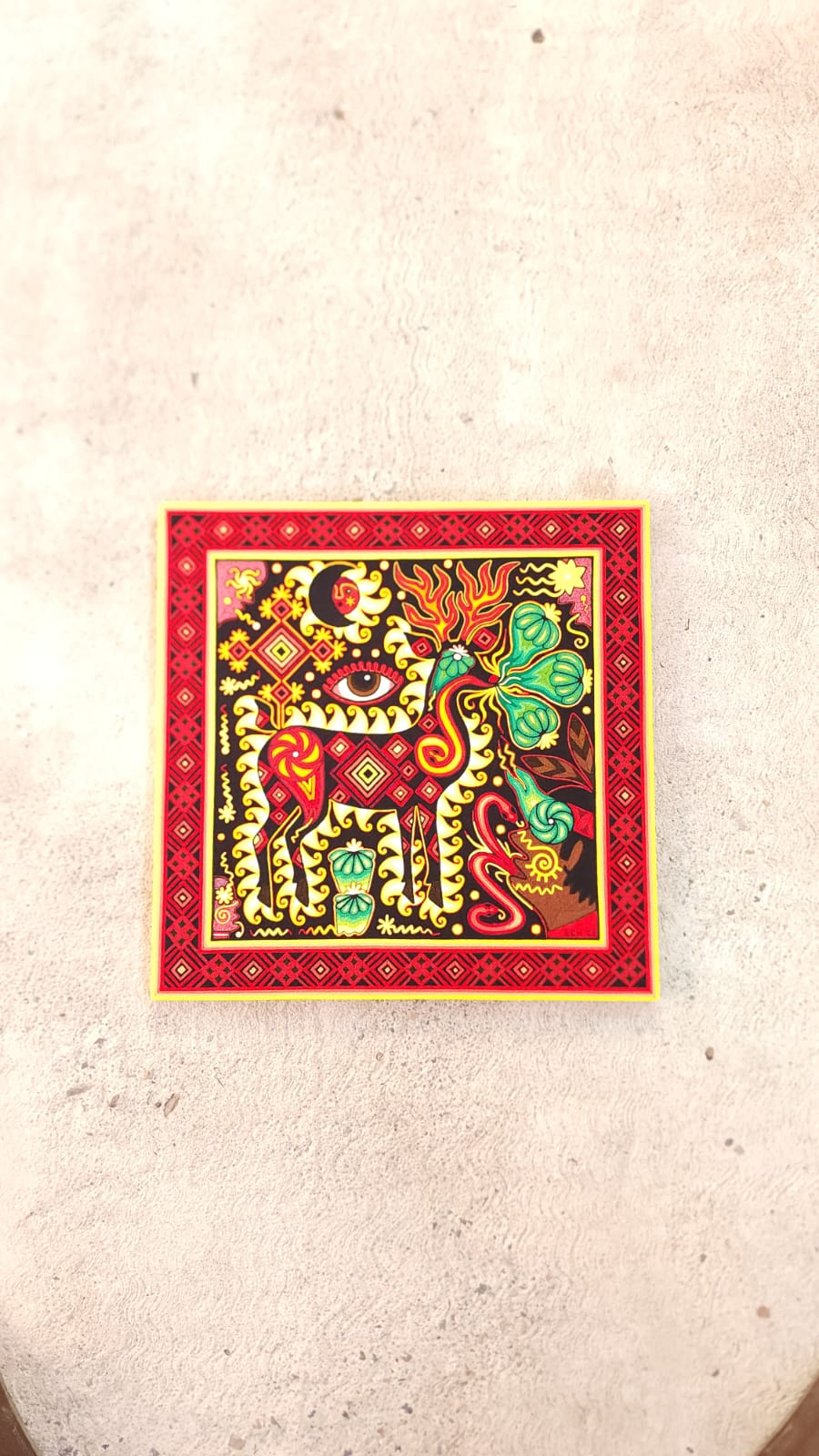 Huichol Indian Mexican Folk Art Yarn Painting Excelente Castro PP6264