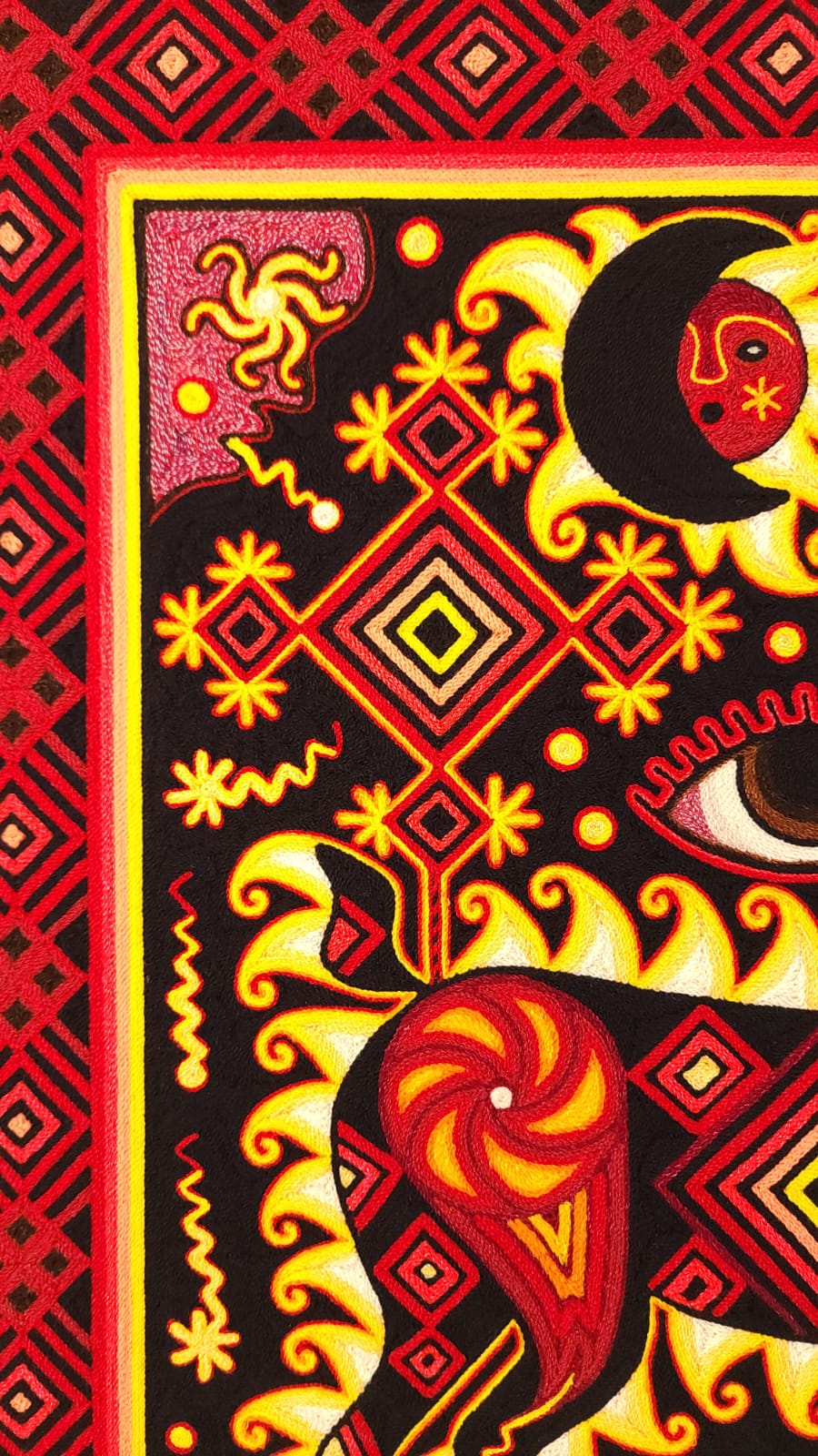 Huichol Indian Mexican Folk Art Yarn Painting Excelente Castro PP6264