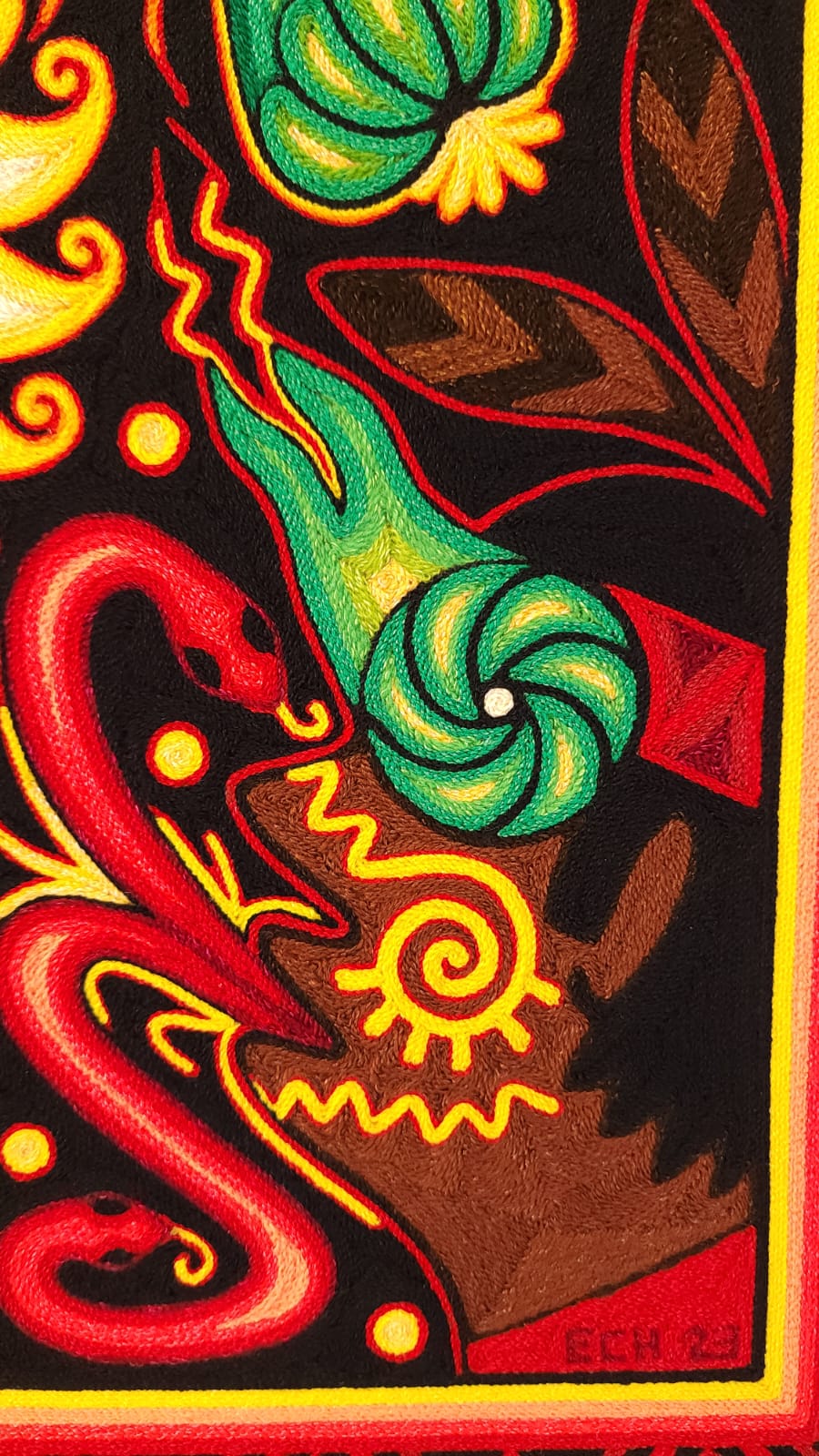 Huichol Indian Mexican Folk Art Yarn Painting Excelente Castro PP6264