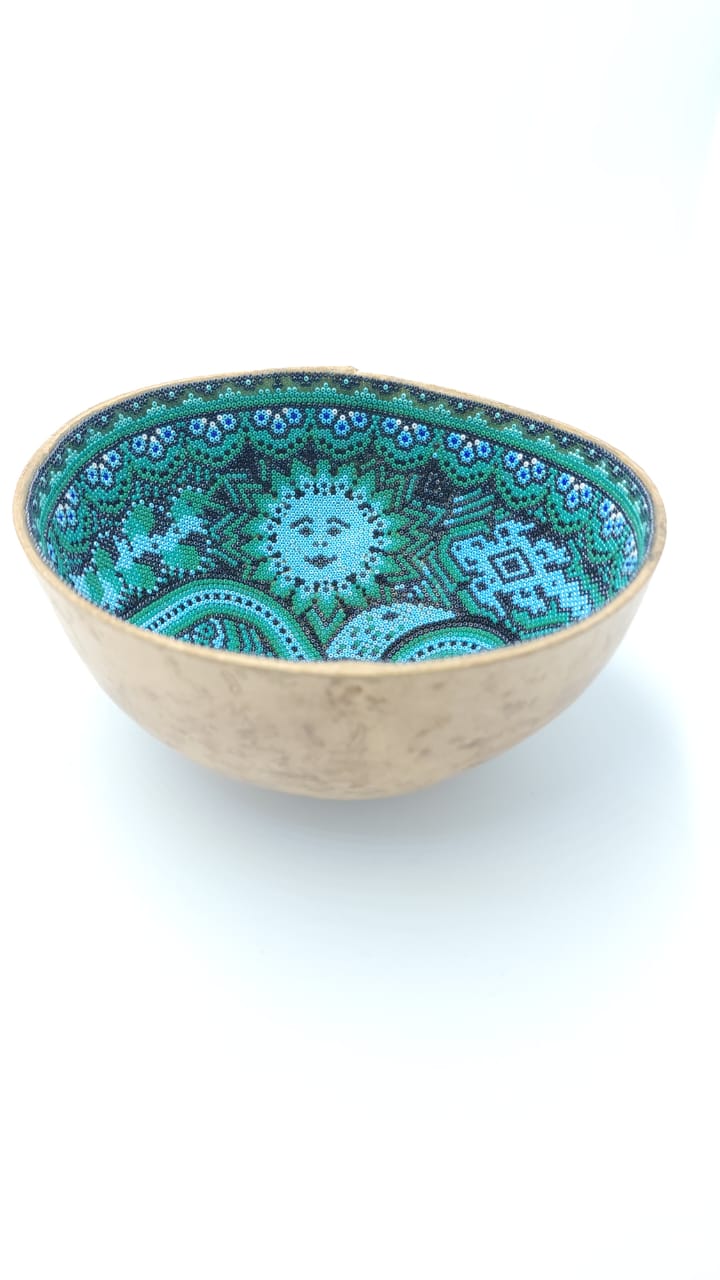 Bowl Huichol Mexican Folk Art bowl by Florencio Lopez CK PP6547