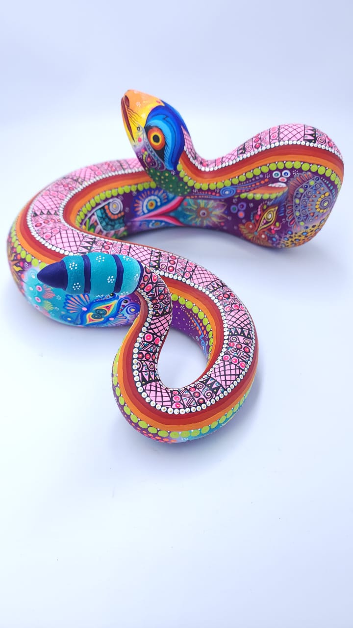 Great Mexican Oaxacan Wood Carving Tona snake By Cesar Melchor pp6565