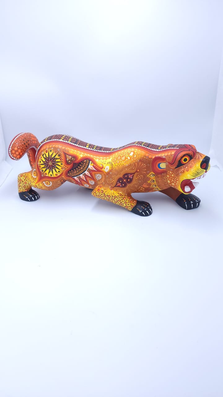 Great Mexican Oaxacan Wood Carving Tona Jaguar By Cesar Melchor PP6566