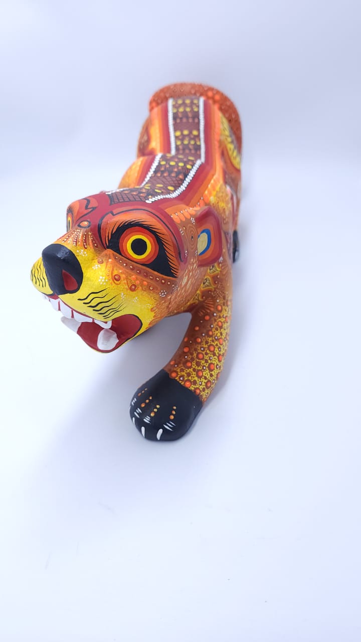 Great Mexican Oaxacan Wood Carving Tona Jaguar By Cesar Melchor PP6566