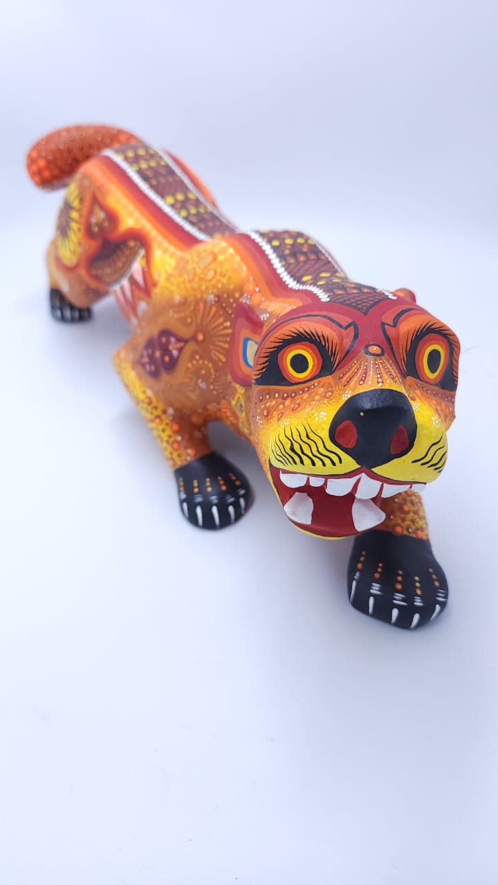 Great Mexican Oaxacan Wood Carving Tona Jaguar By Cesar Melchor PP6566