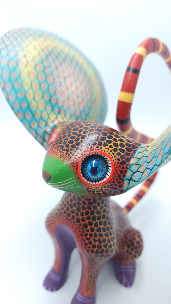 Great Mexican Oaxacan Wood Carving Alebrije Mouse  By Isaac Fabian PP6670