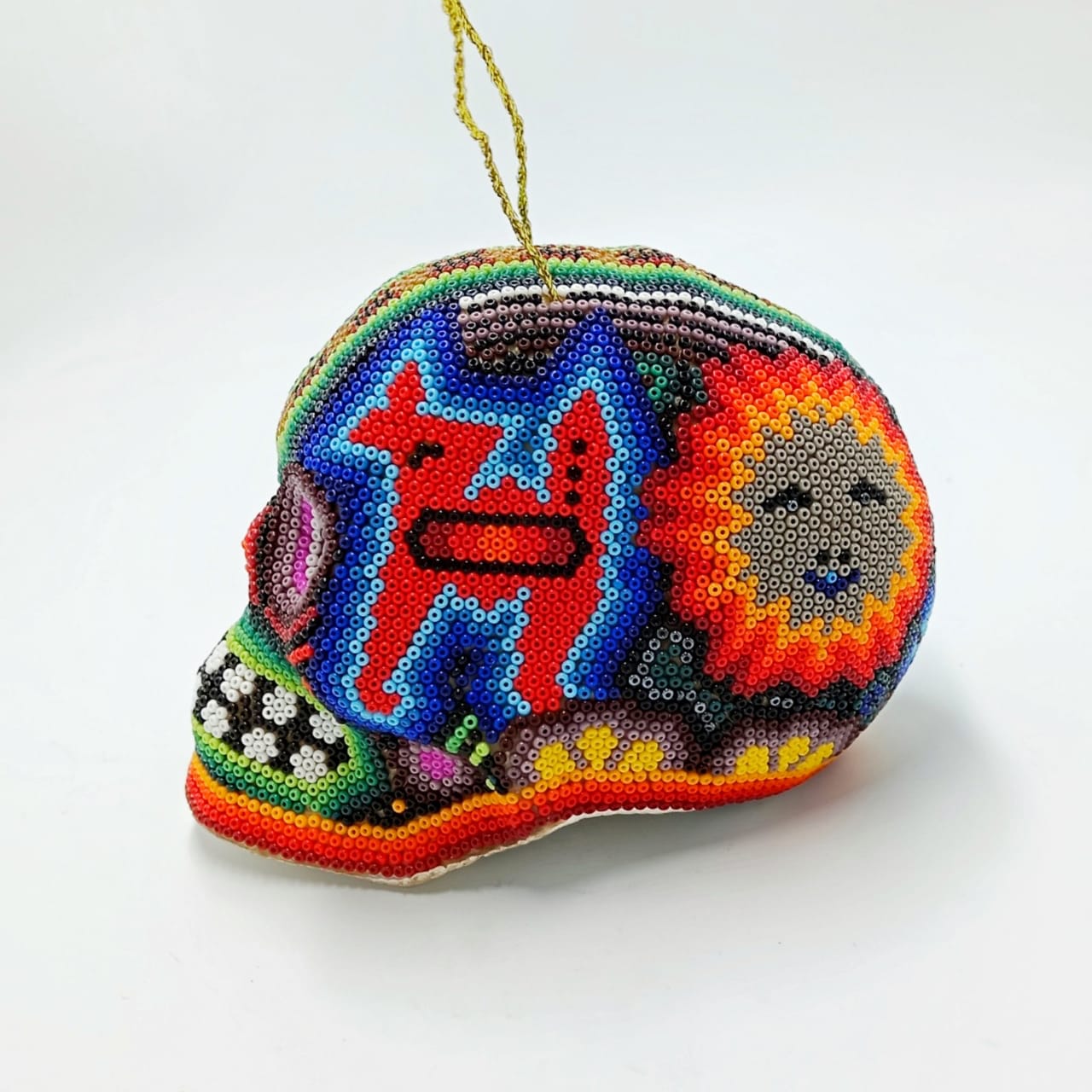 Stunning Huichol Hand Beaded Skull Sphere By Honorio Villa Lopez PP6872