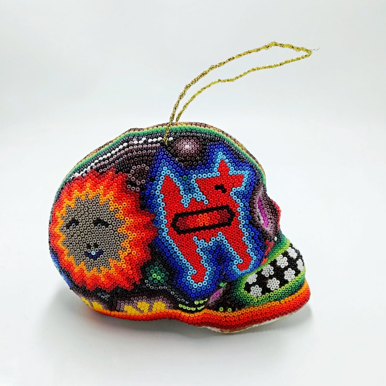 Stunning Huichol Hand Beaded Skull Sphere By Honorio Villa Lopez PP6872