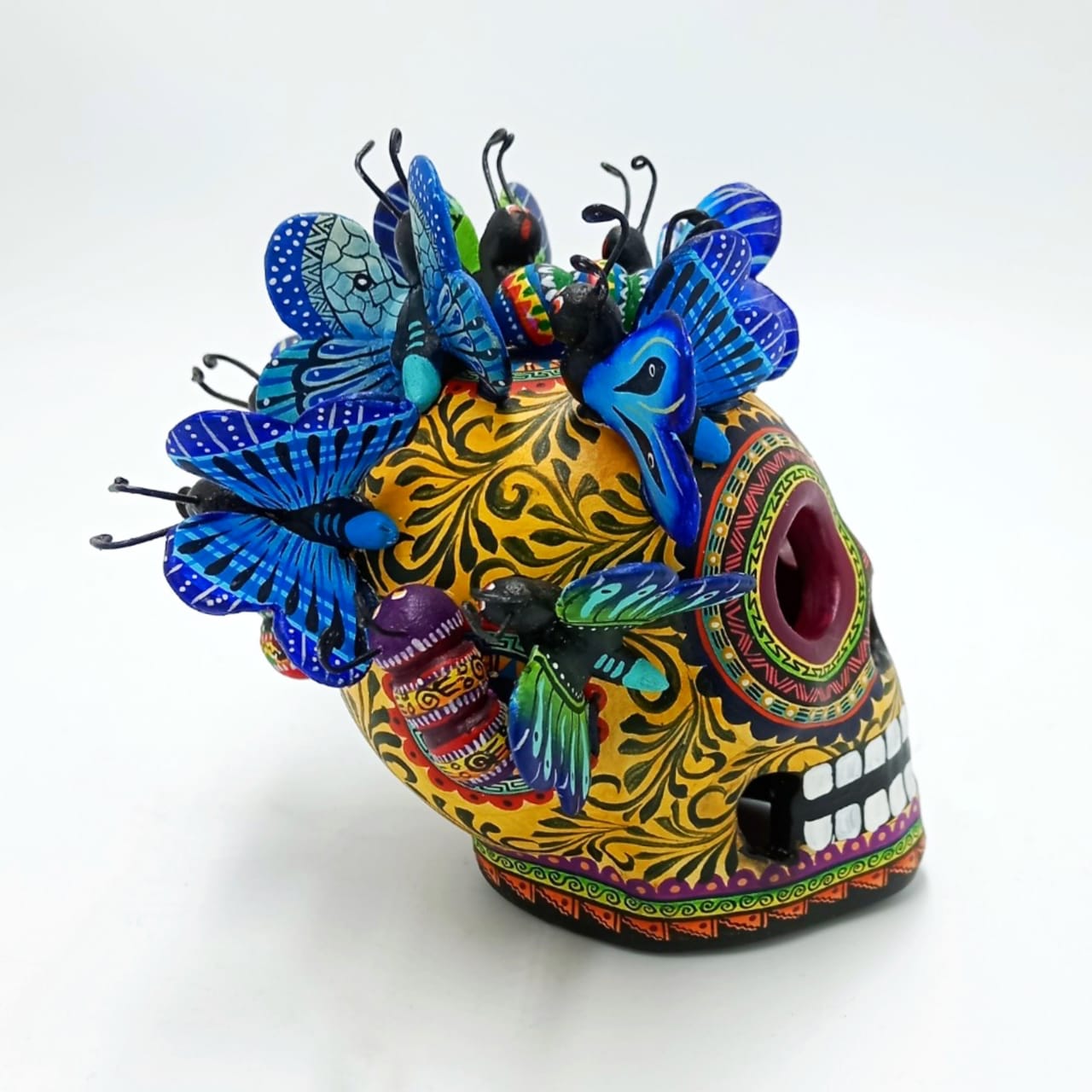 Day Of The Dead Ceramics Butterflys Human Skull By Alfonso Castillo PP6893