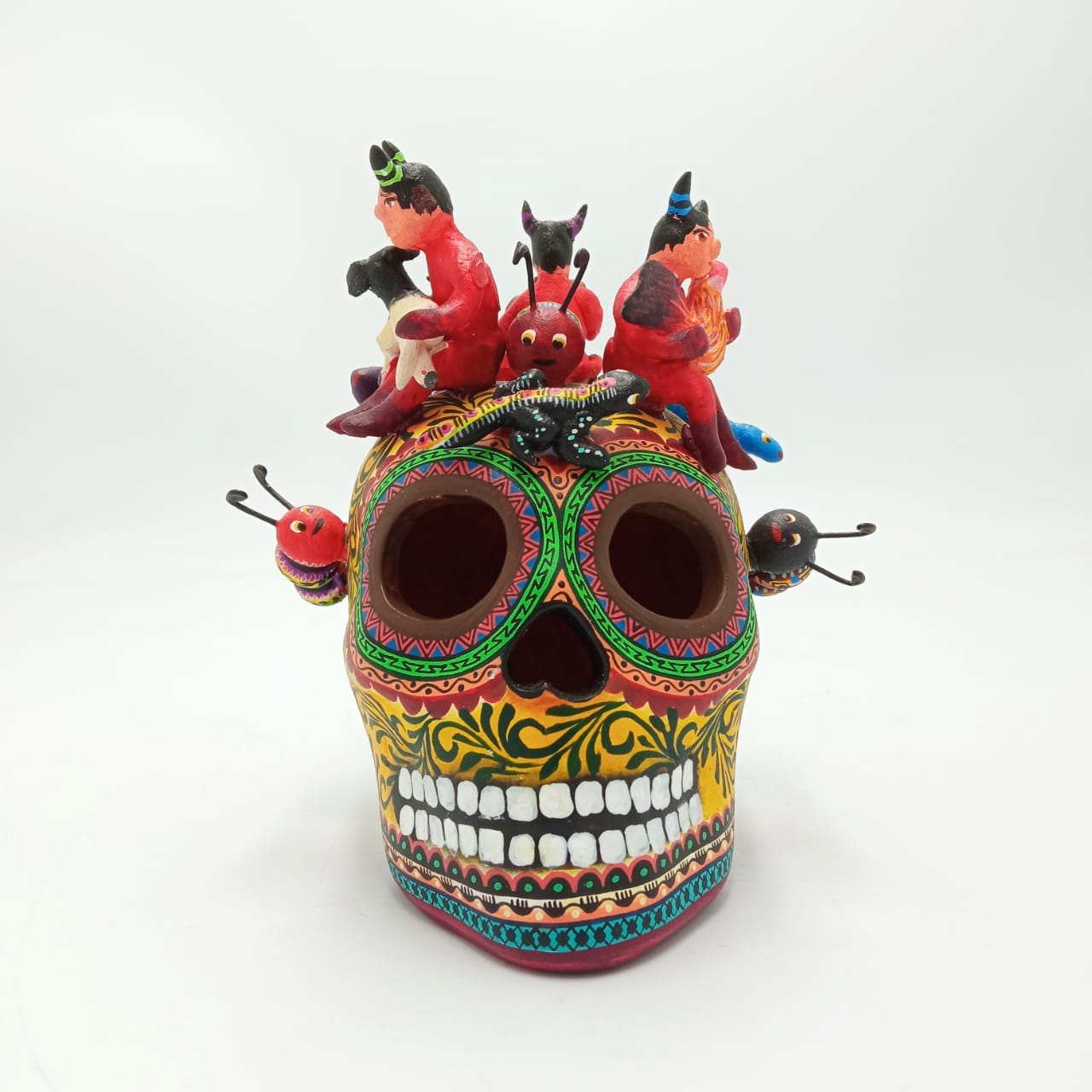 Day Of The Dead Ceramics Devils Human Skull By Alfonso Castillo PP6772