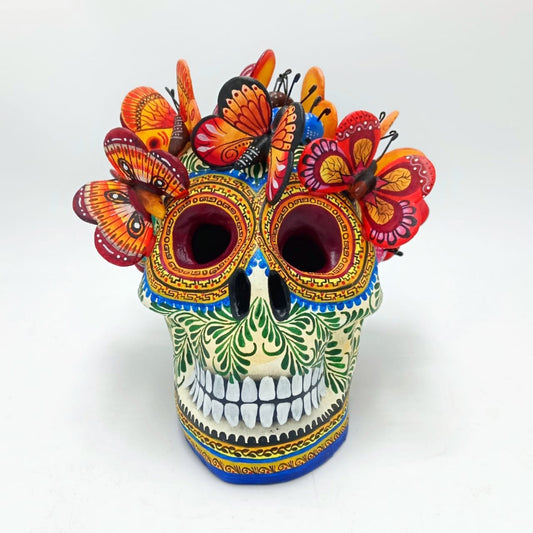 Day Of The Dead Ceramics Butterflys Human Skull By Alfonso Castillo PP6991
