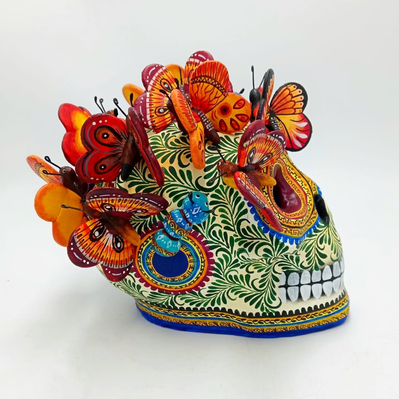 Day Of The Dead Ceramics Butterflys Human Skull By Alfonso Castillo PP6991