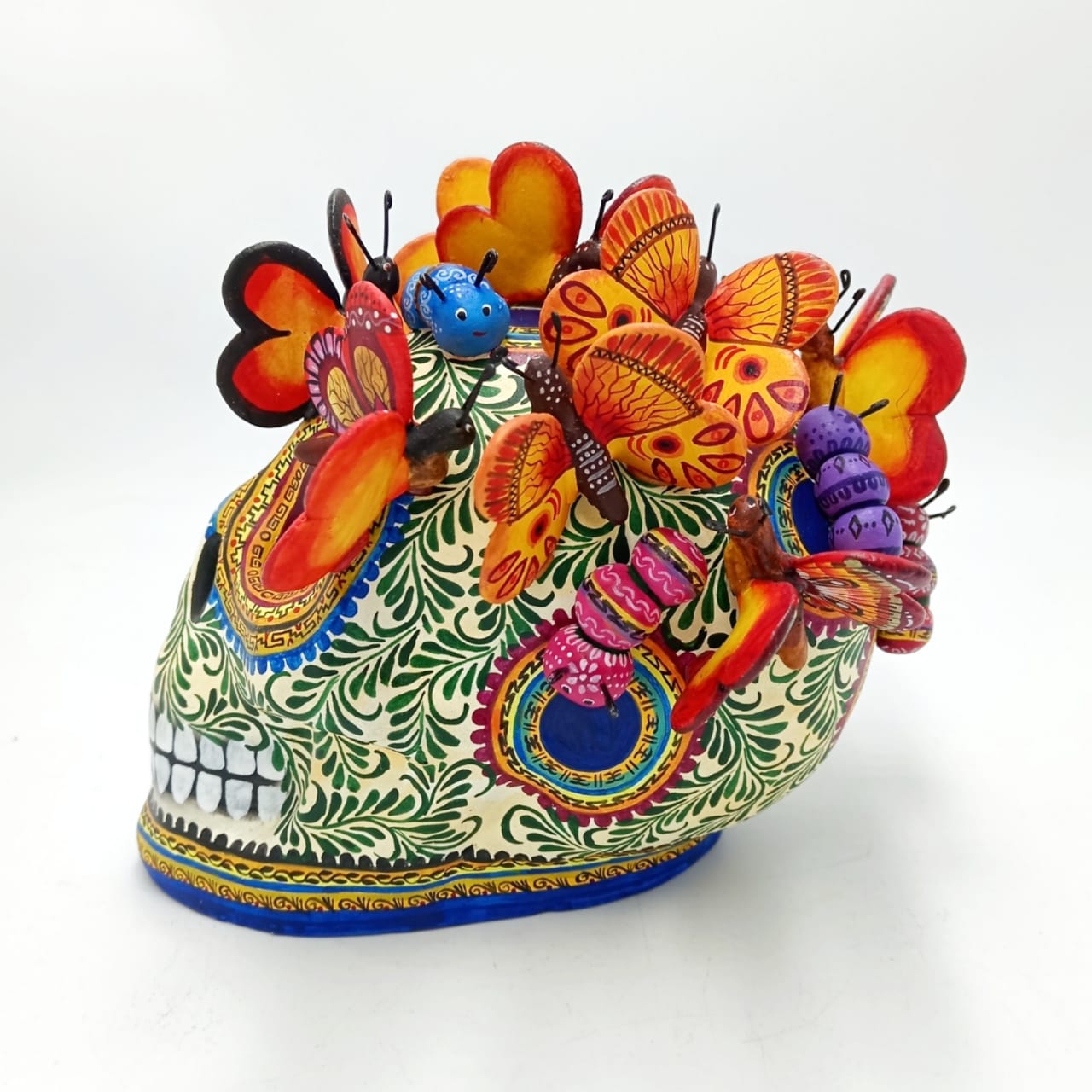 Day Of The Dead Ceramics Butterflys Human Skull By Alfonso Castillo PP6991