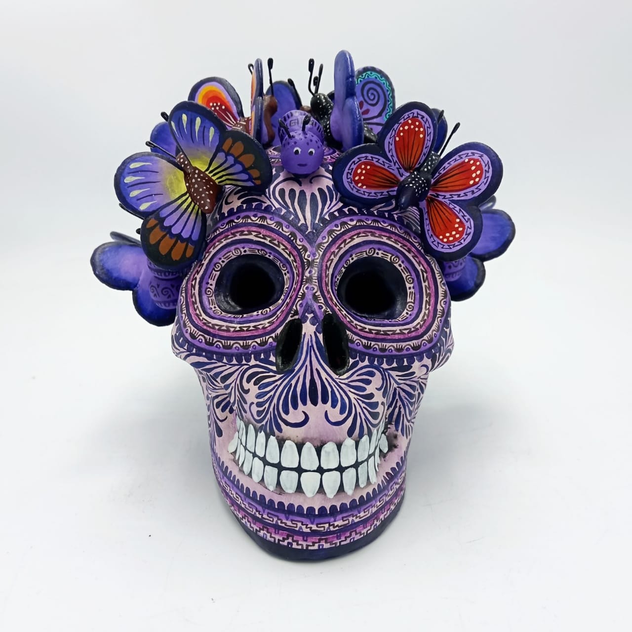 Day Of The Dead Ceramics Butterflys Human Skull By Alfonso Castillo PP6992