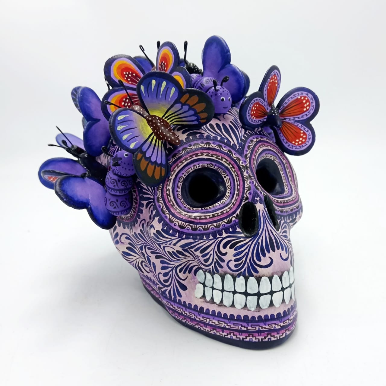 Day Of The Dead Ceramics Butterflys Human Skull By Alfonso Castillo PP6992