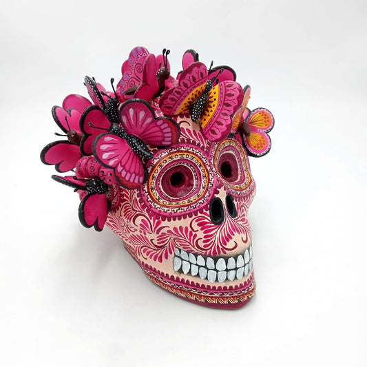 Day Of The Dead Ceramics Butterflys Human Skull By Alfonso Castillo PP6986