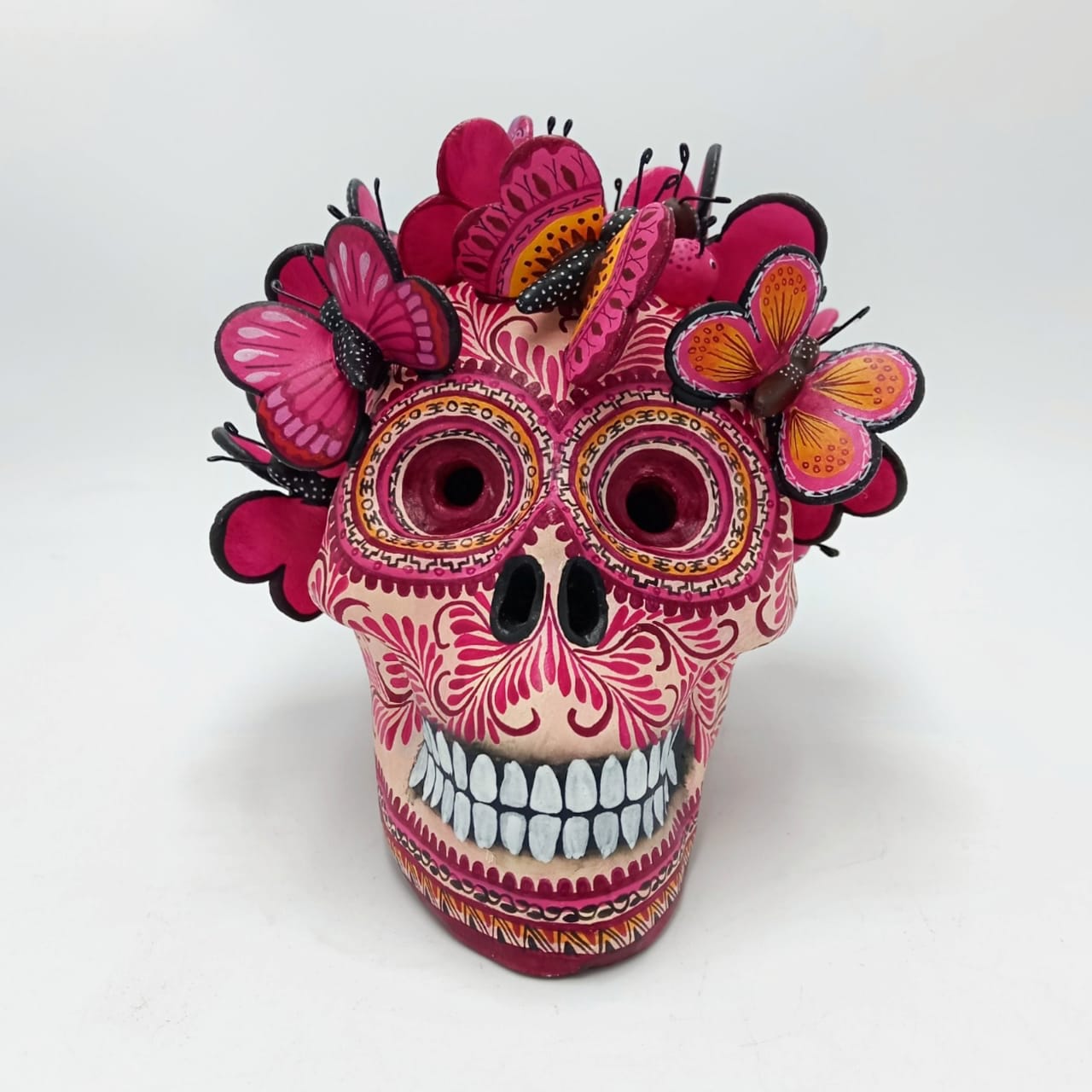 Day Of The Dead Ceramics Butterflys Human Skull By Alfonso Castillo PP6986