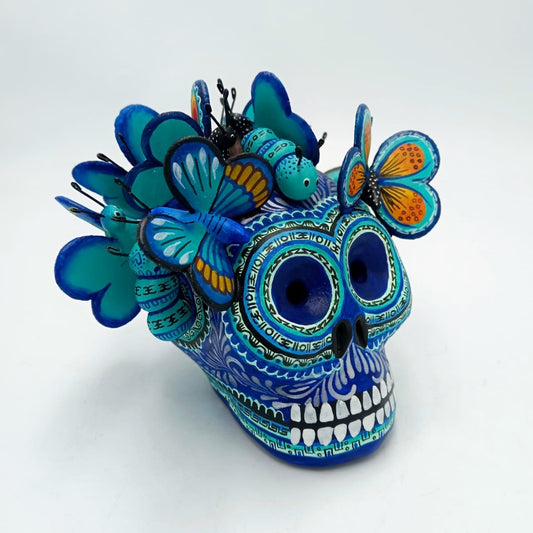Day Of The Dead Ceramics Butterflys Human Skull By Alfonso Castillo PP6983