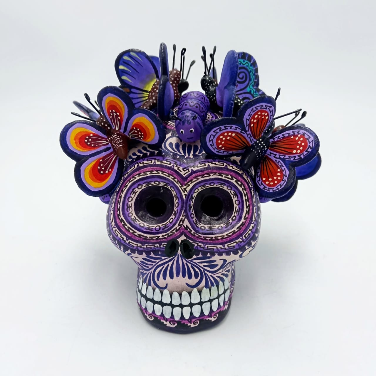 Day Of The Dead Ceramics Butterflys Human Skull By Alfonso Castillo PP6984