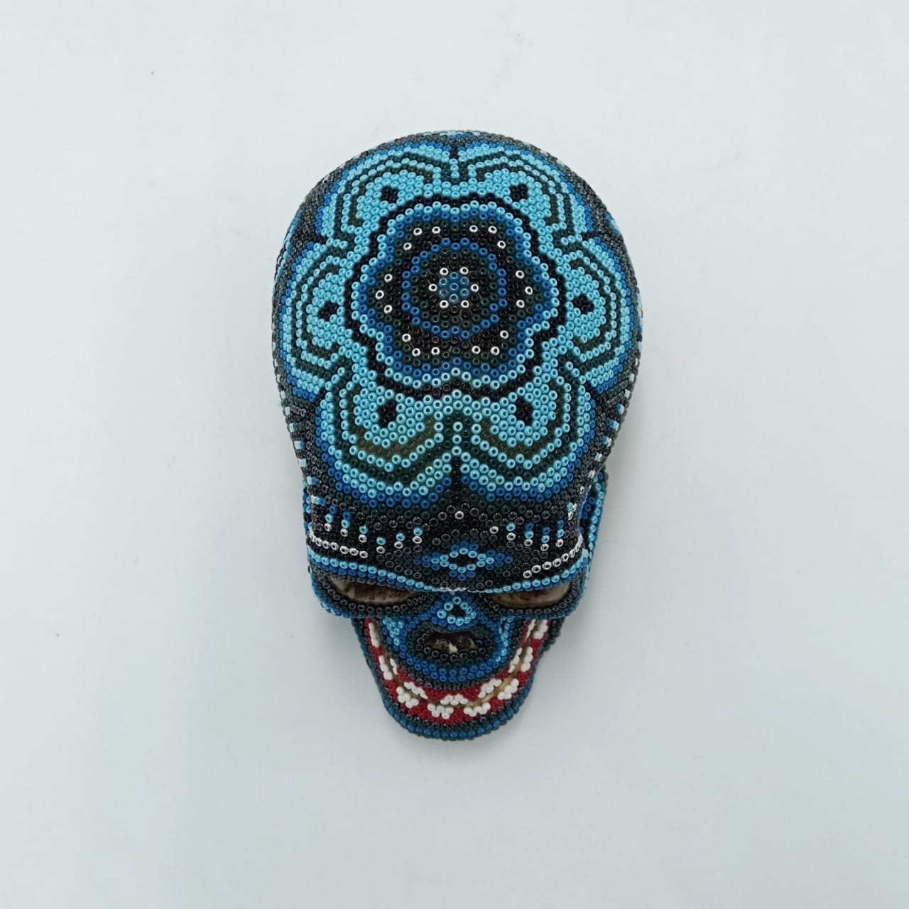 Huichol Hand Beaded Human Skull By Isandro Lopez PP6955