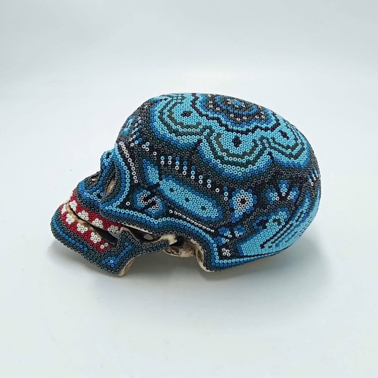Huichol Hand Beaded Human Skull By Isandro Lopez PP6955