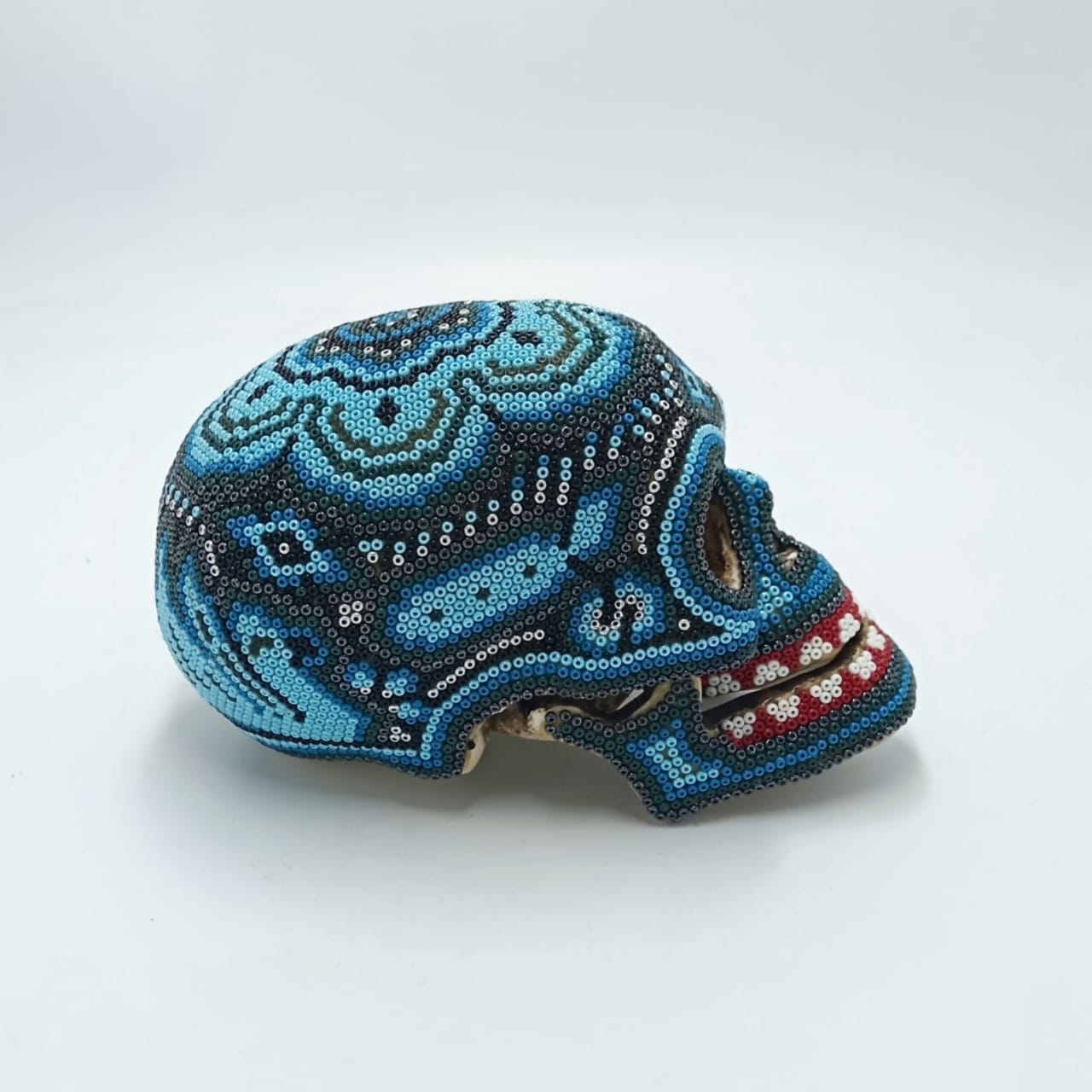 Huichol Hand Beaded Human Skull By Isandro Lopez PP6955
