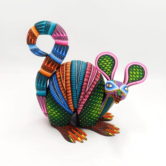 Mexican Oaxacan Wood Carving Armadillo By Julia Fuentes PP7082
