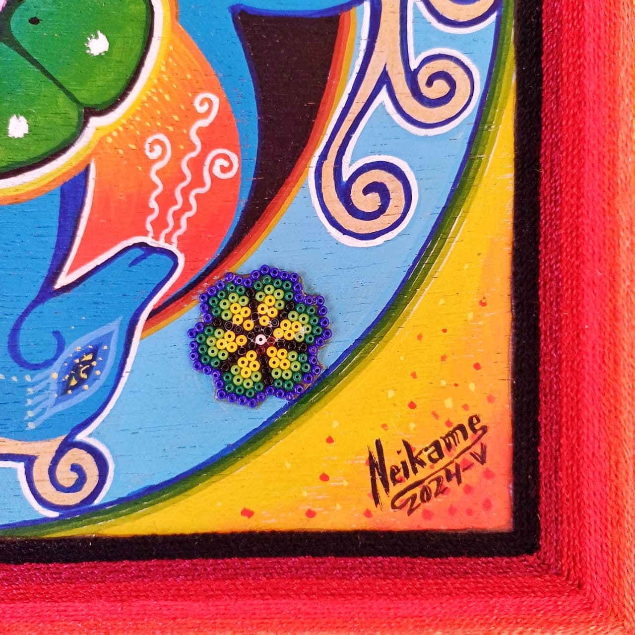 Huichol Mexican Folk Art Yarn Painting by Neikame PP7095