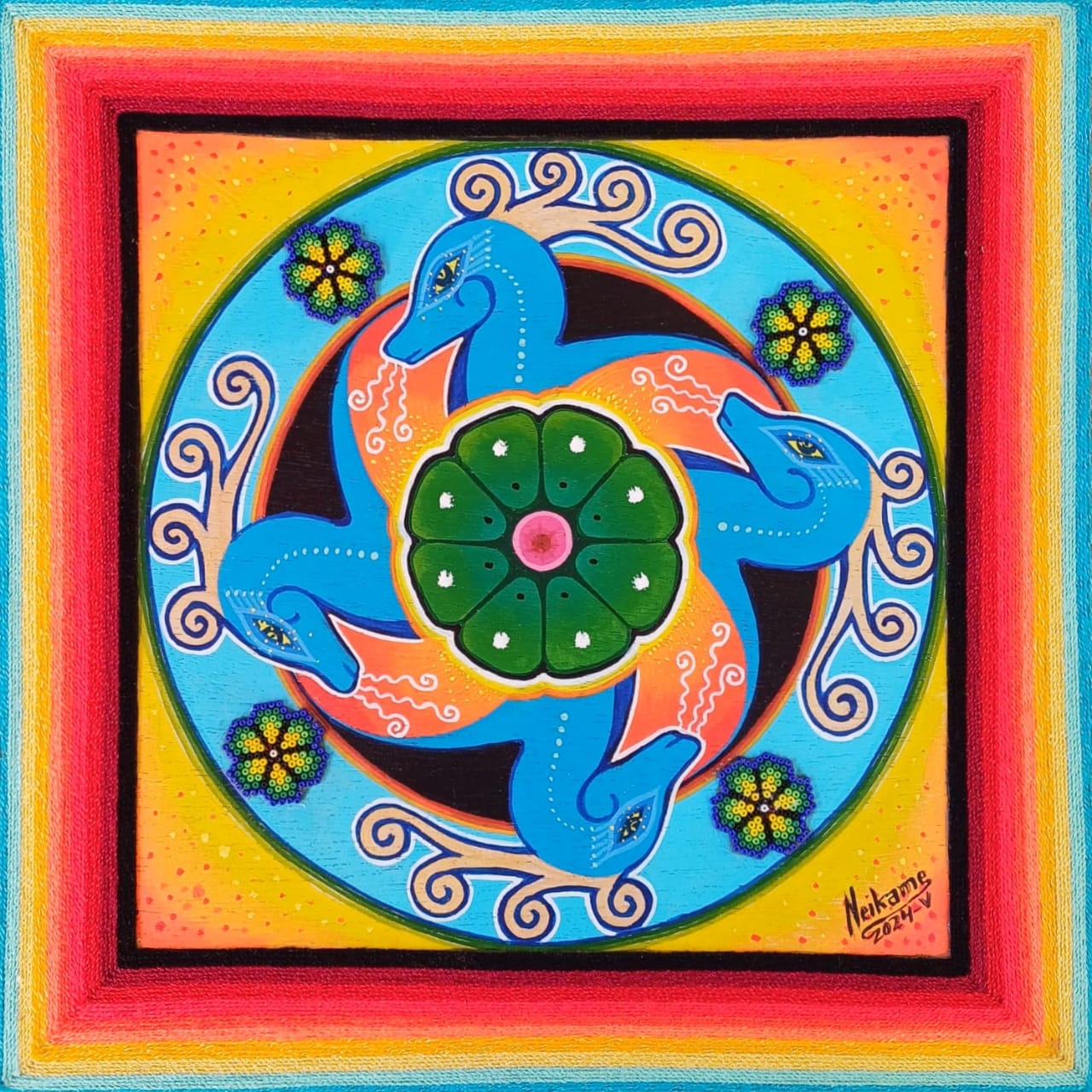 Huichol Mexican Folk Art Yarn Painting by Neikame PP7095