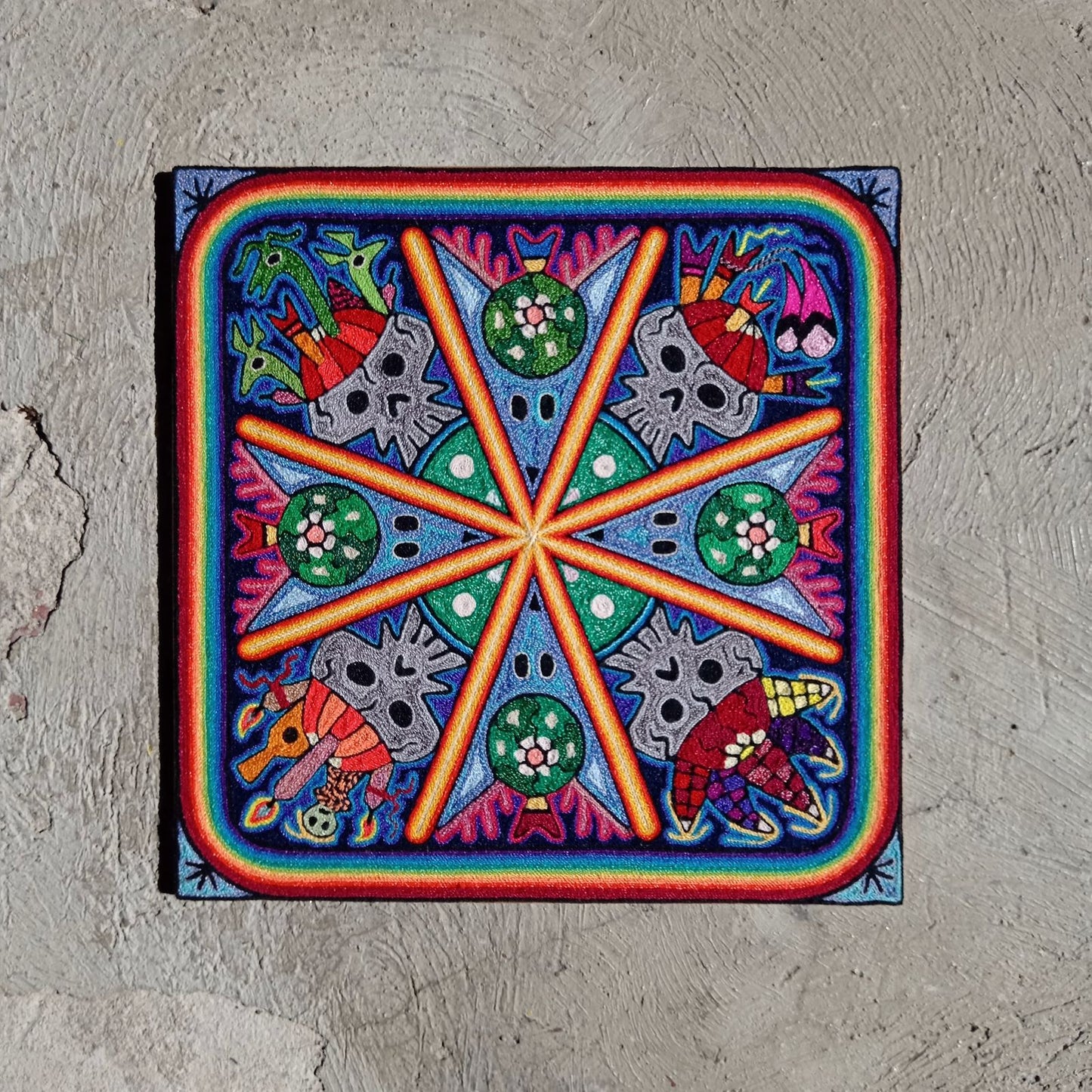 Huichol Indian Yarn Painting By Luis Castro PP7623