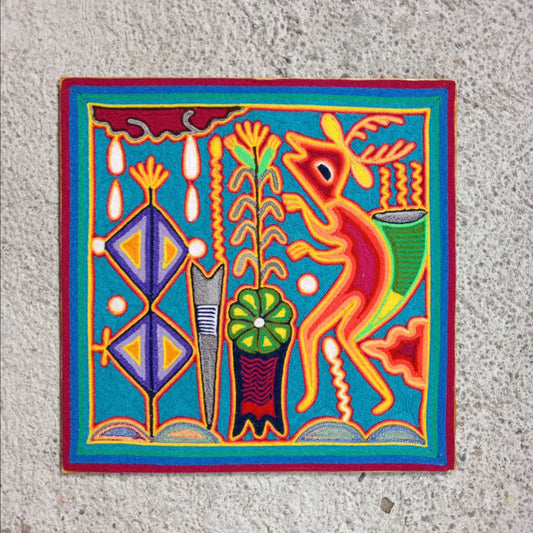 Mexican Folk Art Huichol Yarn Painting by Cooperativa Zitacua PP7642