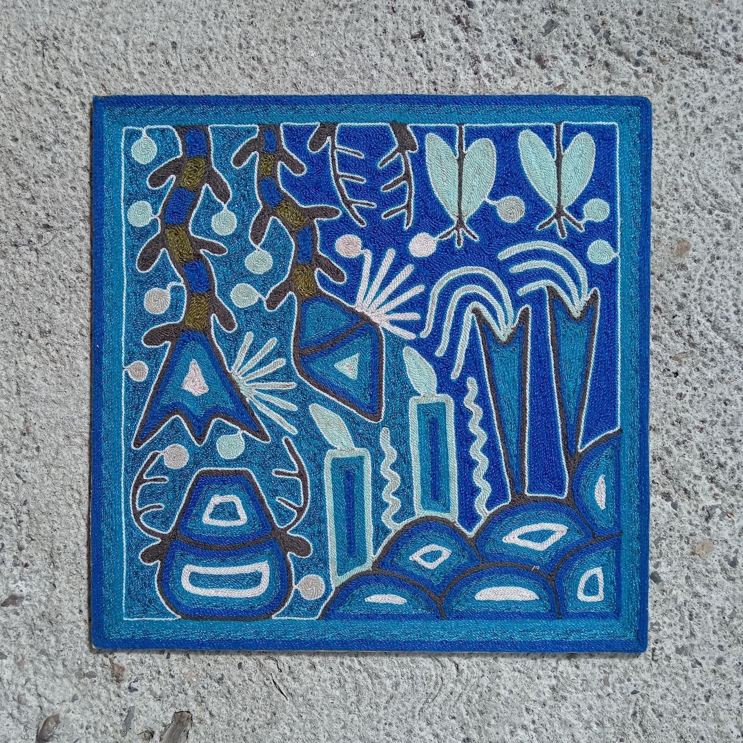 Mexican Folk Art Huichol Yarn Painting by Cooperativa Zitacua PP7644