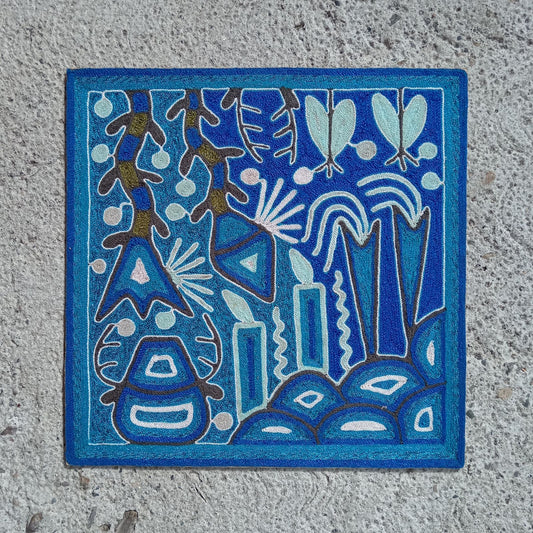 Mexican Folk Art Huichol Yarn Painting by Cooperativa Zitacua PP7644