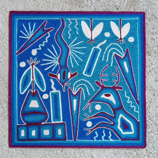 Mexican Folk Art Huichol Yarn Painting by Cooperativa Zitacua PP7646