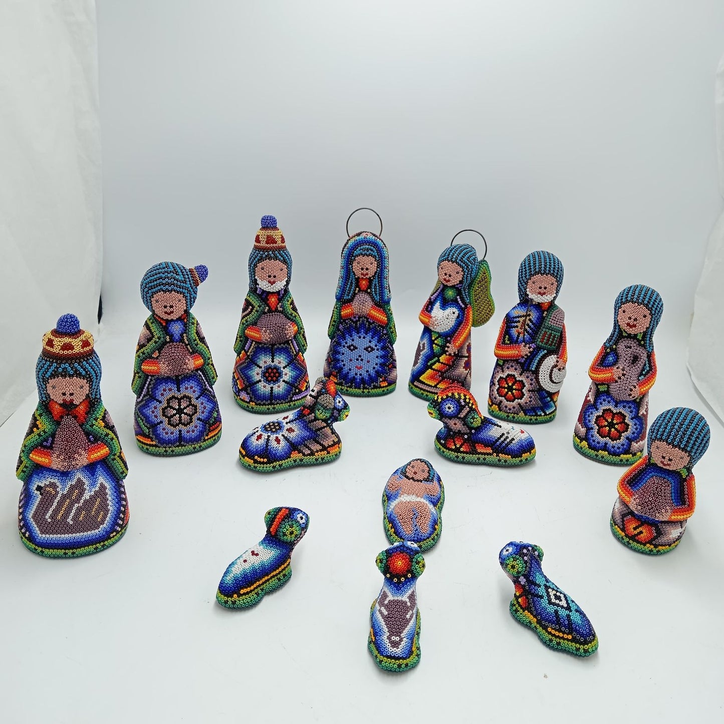 Hand Beaded Huichol Mexican Folk Art Nativity Set By Isandro Villa Lopez PP7797