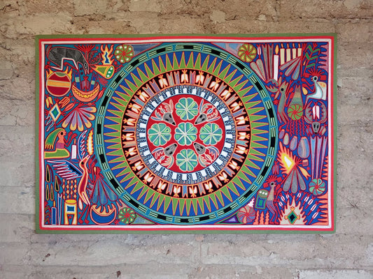 Mexican Folk Art Huichol Yarn Painting by Cooperativa Zitacua PP7805