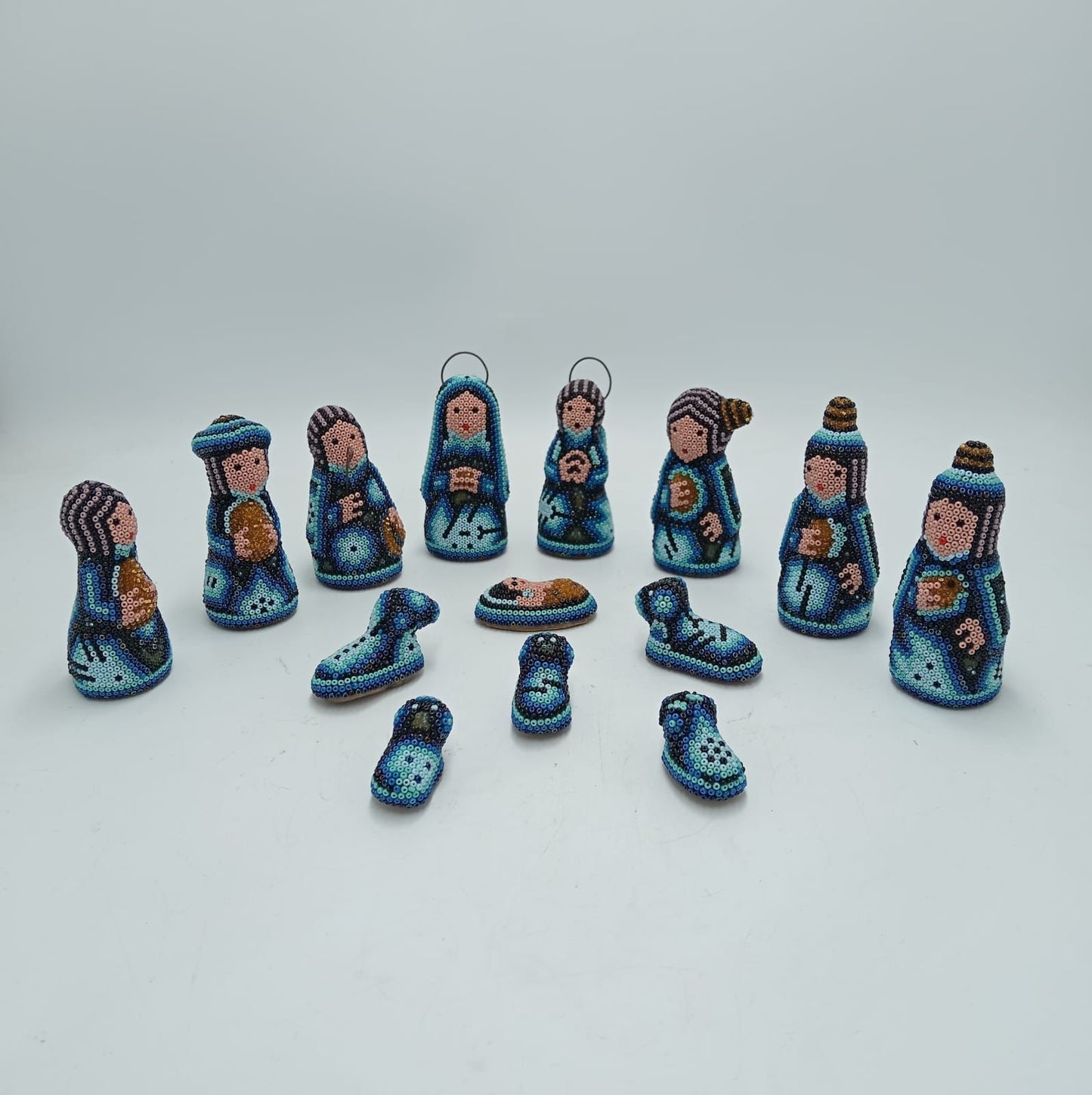Hand Beaded Huichol Mexican Folk Art Nativity Set By Mayola Villa PP7788