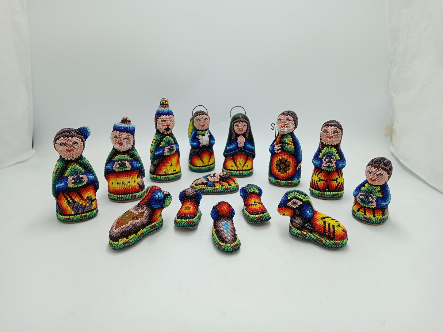 Hand Beaded Huichol Mexican Folk Art Nativity Set By Mayola Villa PP7792